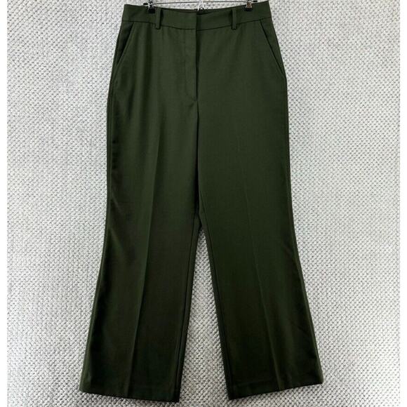 Zara Pants Women XL Green High Rise Wide Straight Leg Zip Fly Pockets Career - Picture 1 of 16